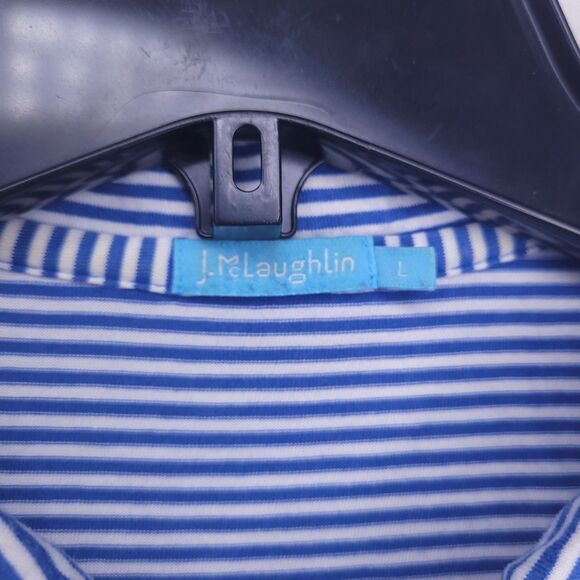 J Mclaughlin Polo Shirt Mens Large Striped Blue, White Pima Cotton Golf - Picture 9 of 11